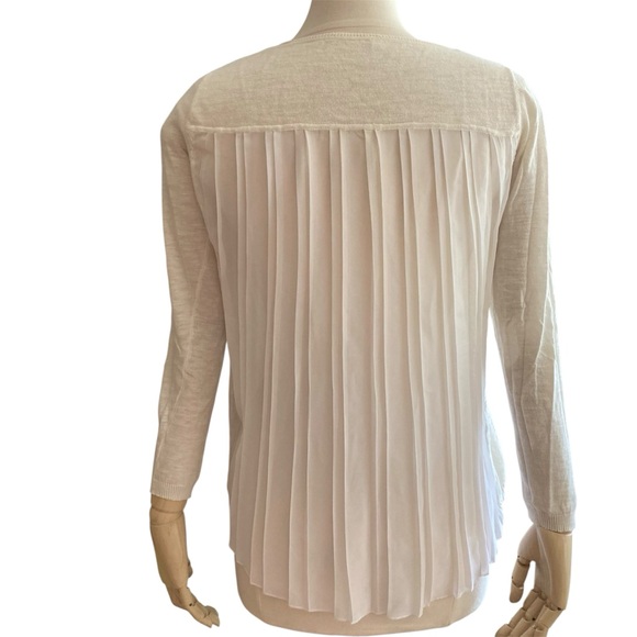 SANDRO | Hybrid Style Cream/WT Crew Neck Long Sleeve Pleated Back Sweater Sz 1/S - Picture 6 of 12